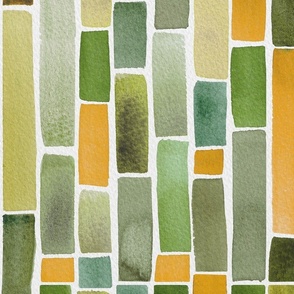Modern Abstract Watercolor Stripes in Earthy Fall and Autumn Greens – XL