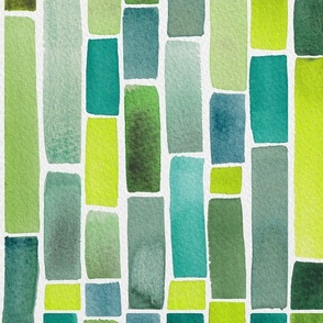 Modern Abstract Watercolor Stripes in Teal, Green and Lime – XL