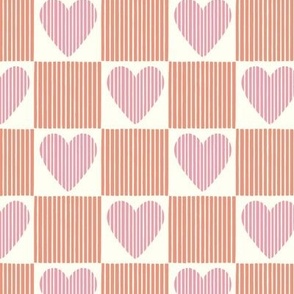 Sweet Valentine Heart Checkerboard-Pink and Orange