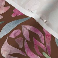 Hand Cut Collaged Pink Flowers And Green Leaves Tan Brown Large