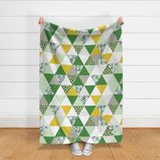 6" triangle wholecloth: kelly greens, yellow, gray