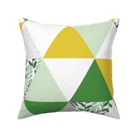 6" triangle wholecloth: kelly greens, yellow, gray