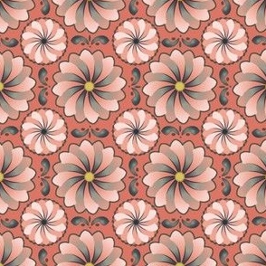 Floral Gradation with Leaves and Outlines