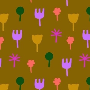 Floral Forest Ochre Green Colorful Flowers 