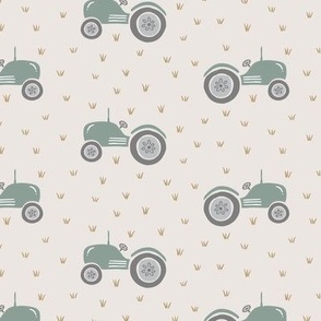 cute farm tractors in the grass - teal