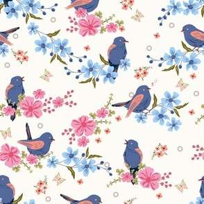 Chirping Blue Birds medium scale 9 inch repeat