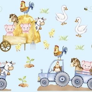 Farm Animals Haystack Tractor Blue 