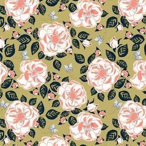 Vintage Roses Olive green Background