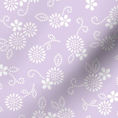 Dots floral - simple minimal flowers and leaves on lilac purple - medium