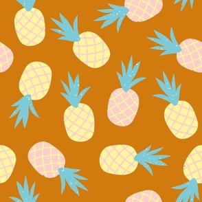 Pastel Pineapples on Ochre Background