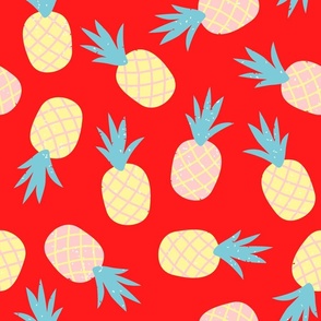 Pastel Pineapples on Red Background