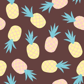 Pastel Pineapples Against Brown Background