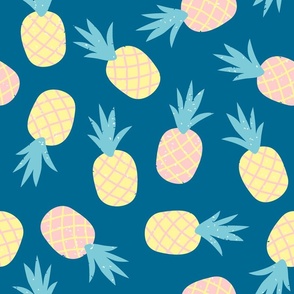 Pastel Pineapples on Dark Blue Background