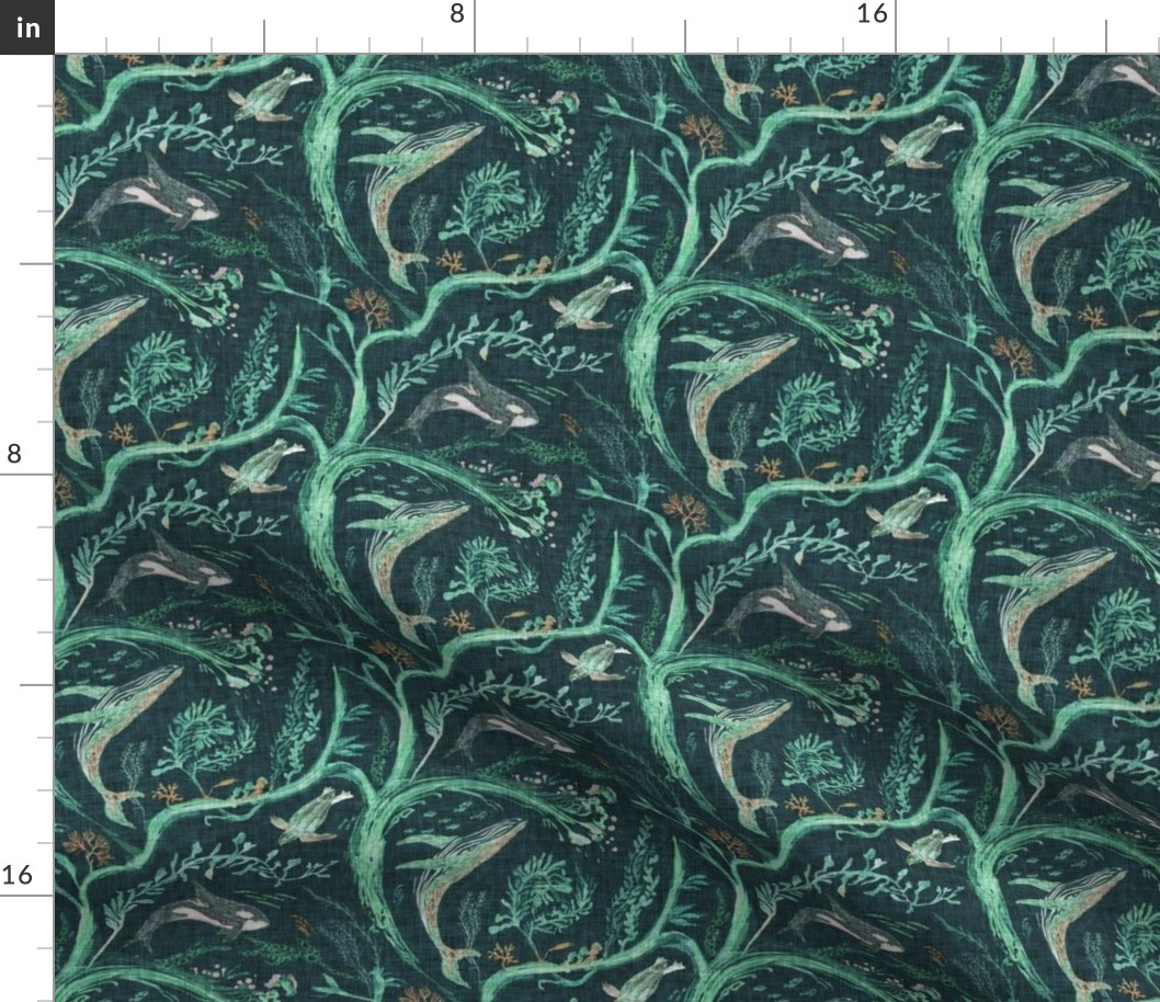 Whale Forest (aqua/teal) MED 
