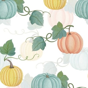 small // Pretty Pastel Pumpkins with leaves hand painted
