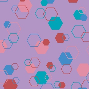 Random pink, blue, teal and red octagons - Large scale