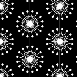 Midcentury Mod Dandelion in Black and White, Vintage Geometric Floral Pattern LARGE