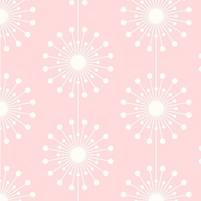 Midcentury Modern Dandelions in Soft Pastel Baby Blush Pink, Vintage Geometric Floral Pattern LARGE