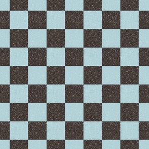 Small scale textured bold teal and grey  geometric checkerboard, organic speckles in contrasting colours, for adult apparel, elegant pjs, pretty pillows and cosy home decor 