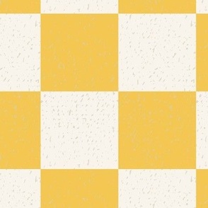 Large scale lemon yellow and off white textured bold geometric checkerboard, organic speckles in contrasting colours, for adult apparel, elegant pjs, pretty pillows and cosy home decor 