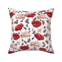 Red and pink poppies. Bohemian bright botanical.