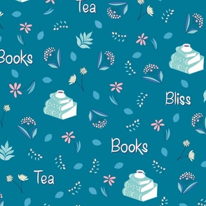 Tea, Books, Bliss - Teal Pattern