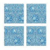 Pimpernel - LARGE - historic Antiqued damask by William Morris - azure blue white adaption pimpernell