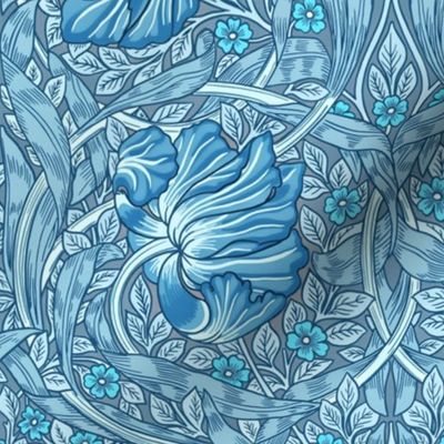 Pimpernel - LARGE - historic Antiqued damask by William Morris - azure blue white adaption pimpernell