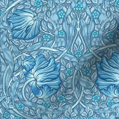 Pimpernel -MEDIUM- historic Antiqued damask by William Morris - azure blue white adaption pimpernell
