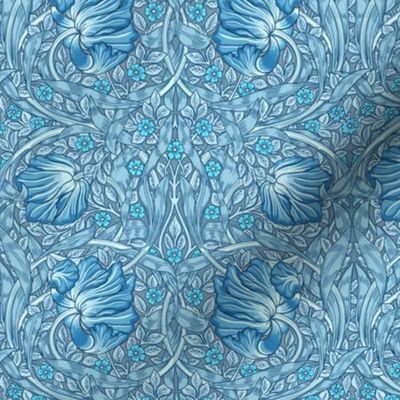 Pimpernel - SMALL- historic Antiqued damask by William Morris - azure blue white adaption pimpernell