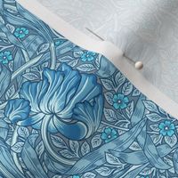 Pimpernel - SMALL- historic Antiqued damask by William Morris - azure blue white adaption pimpernell