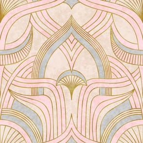 Art Deco 1920 Wallpaper. Architecture. Pink-Beige. Large