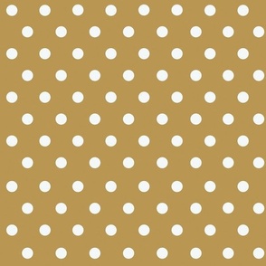 White Polka Dots On Ochre Yellow Medium