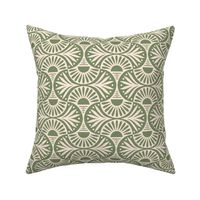 Art Deco Sunset and Leaves in Sage Small scale