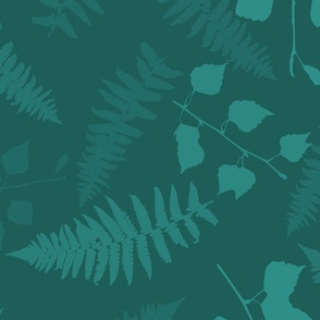 Fern and Birch Leaves Dark Mint