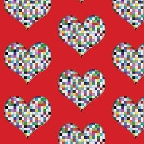 Mosaic Hearts , multicolored on red