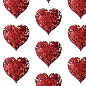 Red filigree hearts on white 