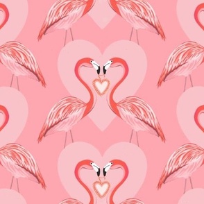 Valentine Flamingos and Hearts