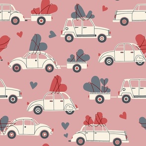 (L)  Vintage love cars rose pink