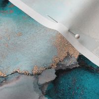 Abstract Turquoise  Gold Ocean Vibes Ink Painting Texture Smaller Scale