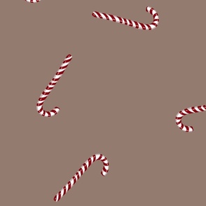Scattered Candy Canes // large scale // taupe background