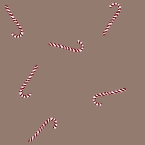 Scattered Candy Canes // medium scale // taupe background