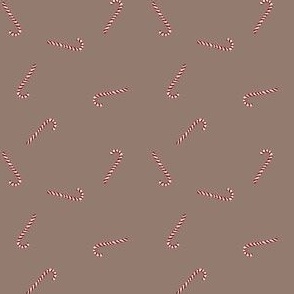Scattered Candy Canes // small scale // taupe background