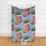 Santas Stockings in red on sky blue - extra large scale