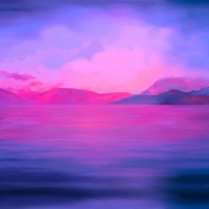 Sunrise over Italian lake dark pink
