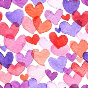 Reds, Pinks and Purples Watercolor Hearts