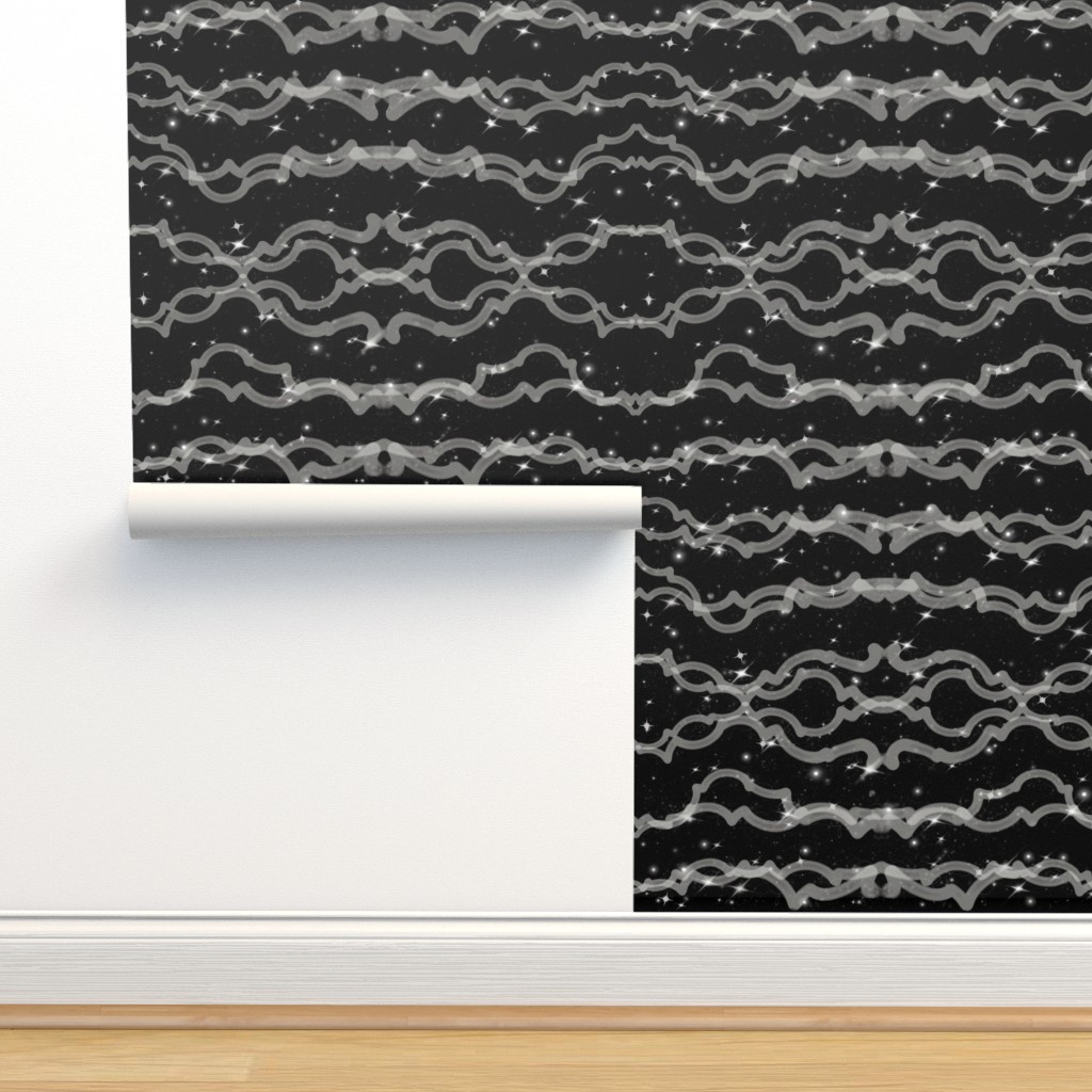 Black and White Space Ghost Squiggles Wallpaper | Spoonflower