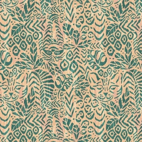 Peaceful Jungle Ikat - 12" large - teal and peach multicolored texture