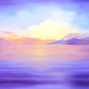 Sunrise over Italian lake purple hues