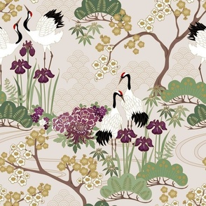 Japanese Garden Gold 14 inch repeat SMALL BIRDS